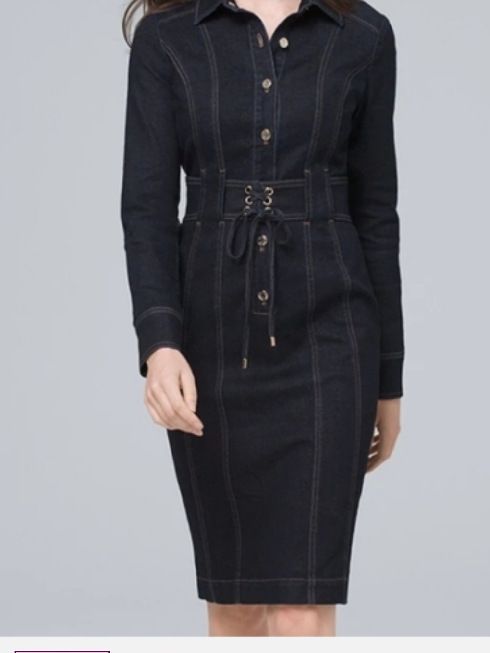 White House Black Market Dark Denim Long-Sleeve Shirt Dress